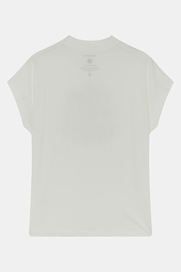 Beyaz O Yaka Baskılı T-Shirt 2