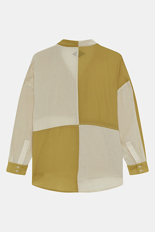 Relaxed Fit Yellow Patterned Mandarin Collar Women's Shirt 2