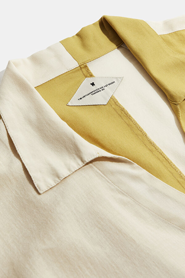 Relaxed Fit Yellow Patterned Mandarin Collar Women's Shirt 3