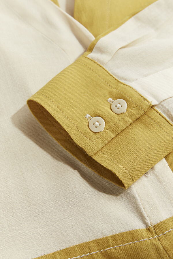 Relaxed Fit Yellow Patterned Mandarin Collar Women's Shirt 4