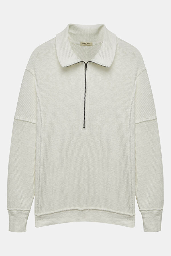 Beyaz Relax Kalıp Sweatshirt