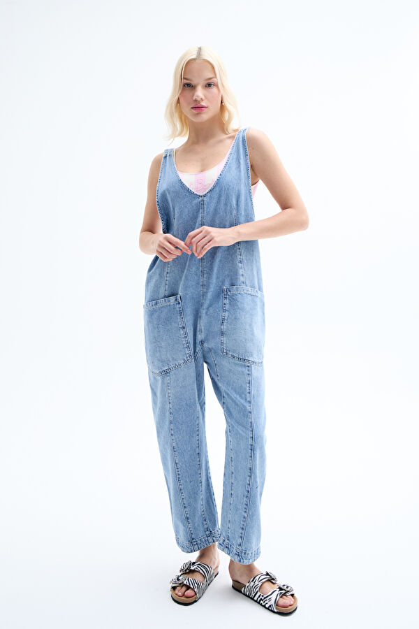 Açık Mavi Denim Tulum