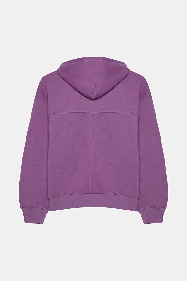 Mor Relax Kalıp Kapuşonlu Sweatshirt 4