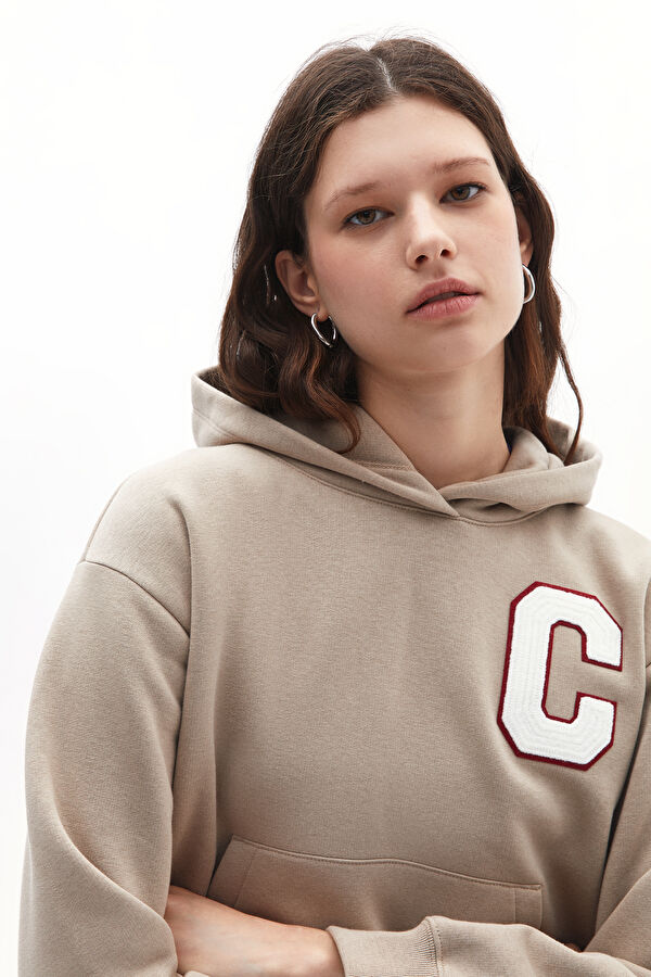 Bej Kapuşonlu Sweatshirt 2