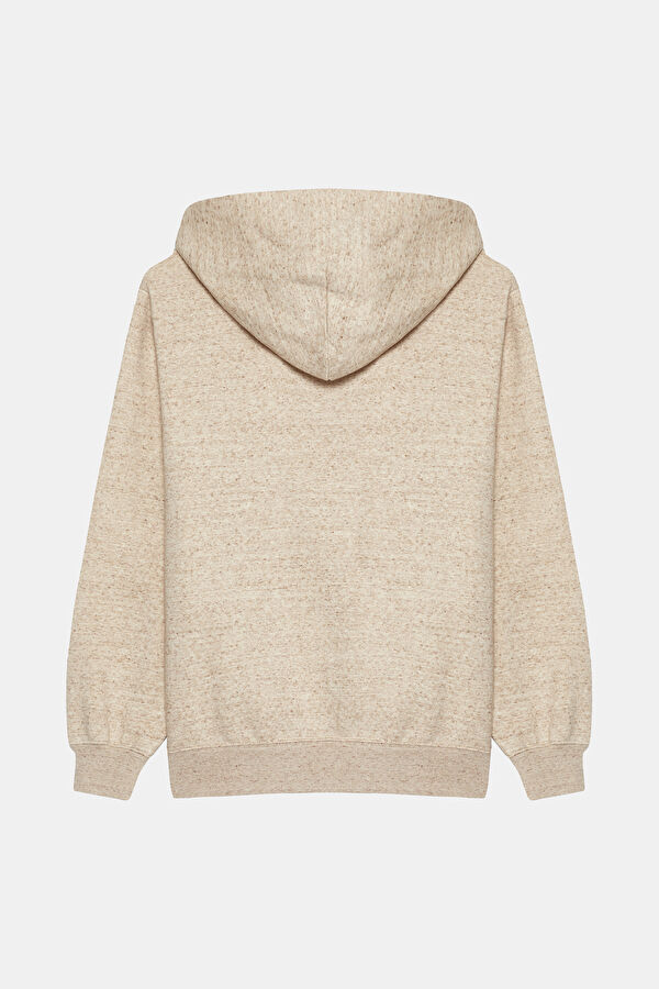 Krem Relax Kalıp Kapuşonlu Kadın Sweatshirt 2