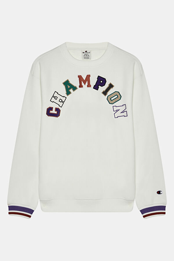 Beyaz Bisiklet Yaka Sweatshirt