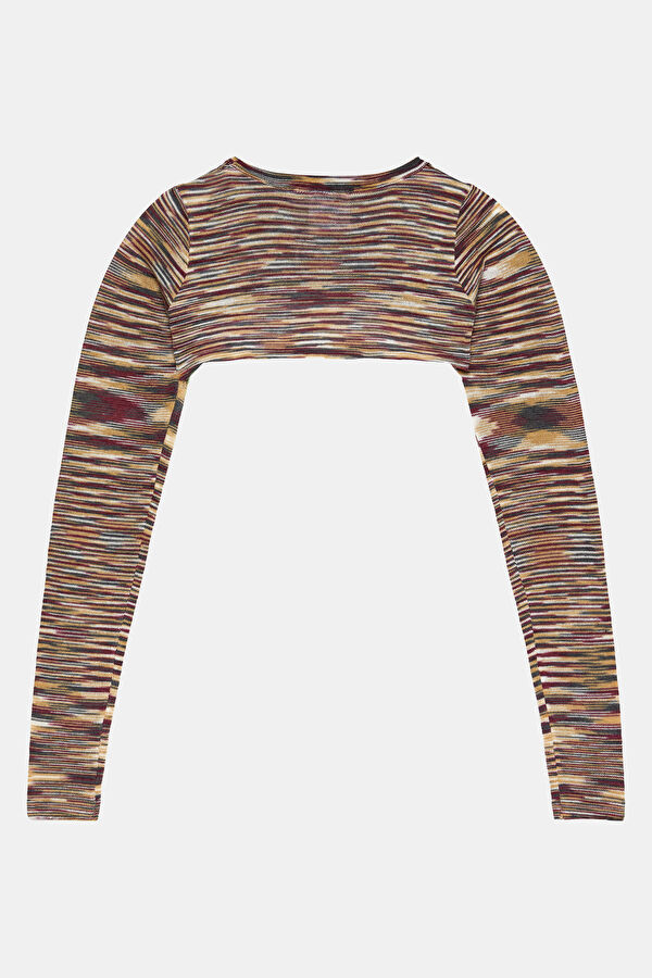 Dar Kalıp Kırmızı O Yaka Çizgili Desenli Kadın T-Shirt 4