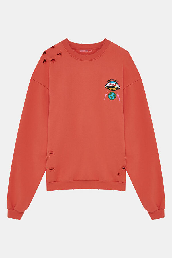 Turuncu Oversize Bisiklet Yaka Erkek Sweatshirt