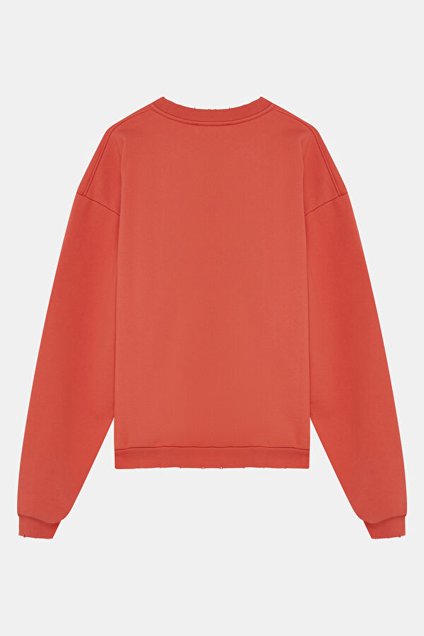 Turuncu Oversize Bisiklet Yaka Erkek Sweatshirt 2