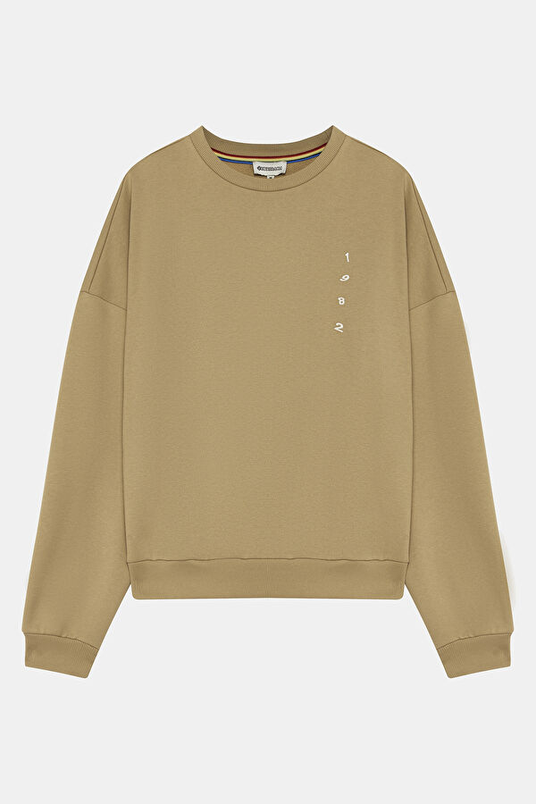 Bej Bisiklet Yaka Erkek Sweatshirt