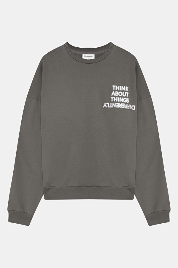 Koyu Gri Bisiklet Yaka Erkek Sweatshirt