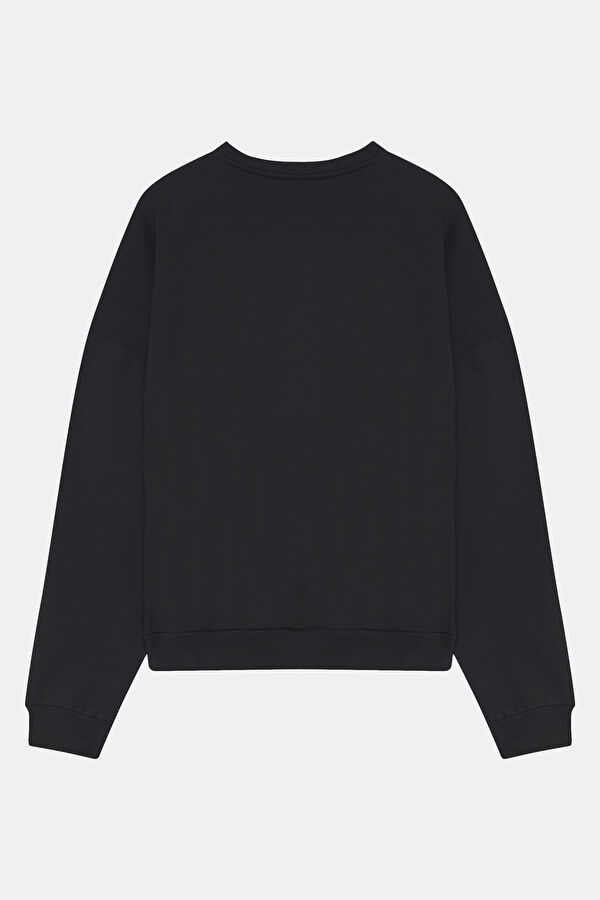 Siyah Bisiklet Yaka Erkek Sweatshirt 2