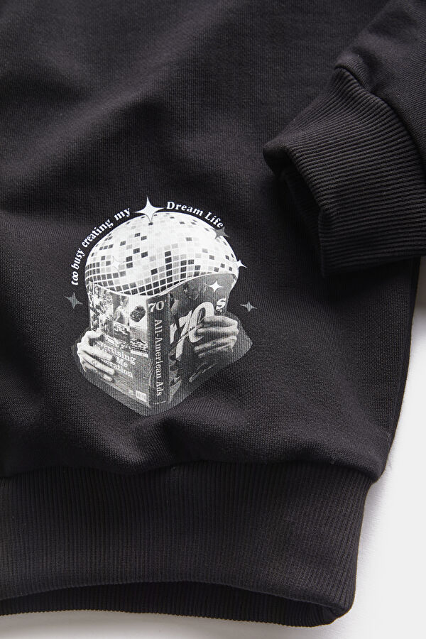 Siyah Bisiklet Yaka Erkek Sweatshirt 4