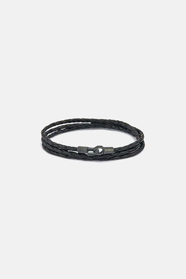 Oxidized Black Three-Layer Leather Bracelet