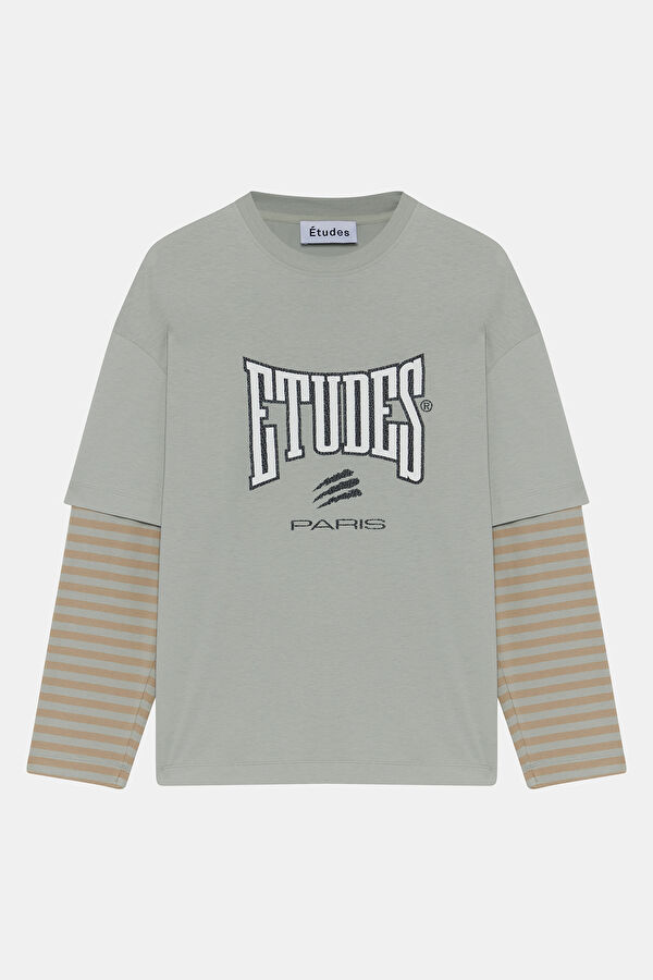 Oversize Gri Bisiklet Yaka Baskılı T-Shirt