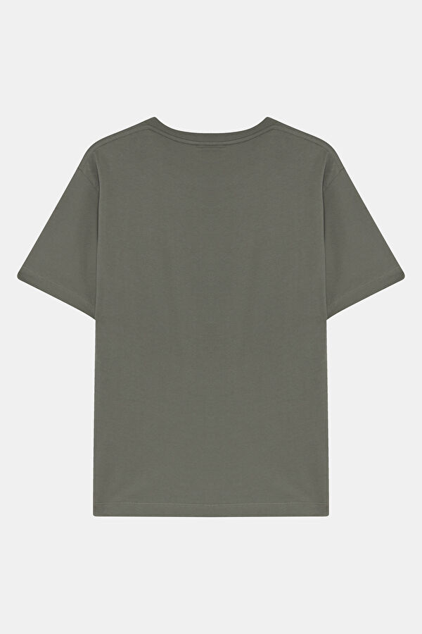 Oversize Gri Bisiklet Yaka Baskılı T-Shirt 2