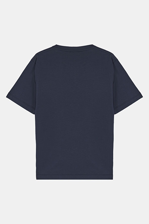 Oversize Lacivert Bisiklet Yaka Baskılı T-Shirt 2