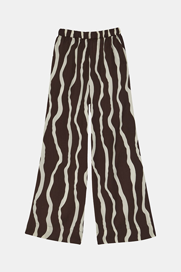 Relax Kalıp Kahve Bol Paça Kadın Pantolon 4