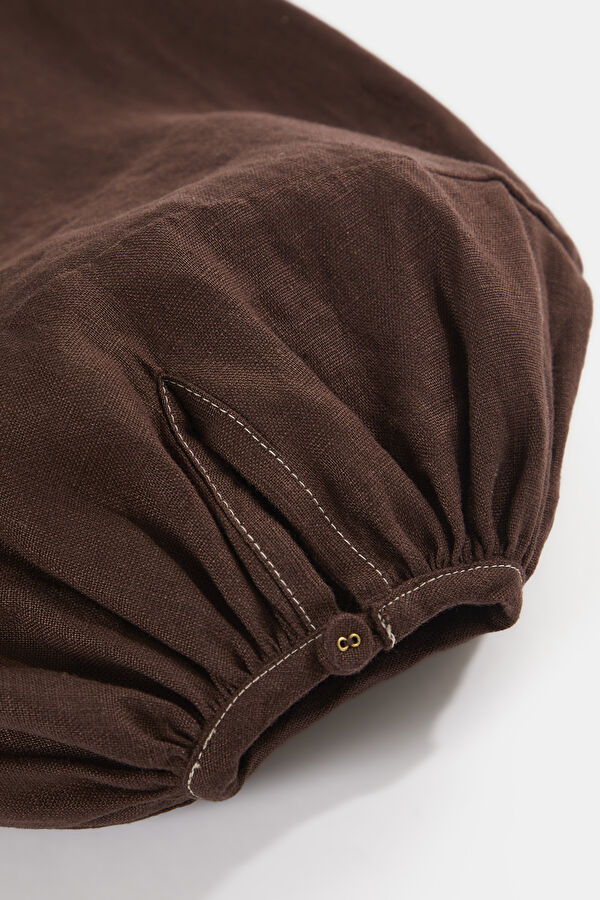 Brown Long-Sleeve Linen Women's Blouse 4
