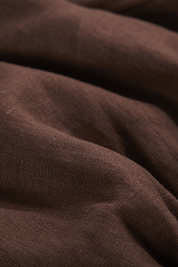 Brown Long-Sleeve Linen Women's Blouse 5