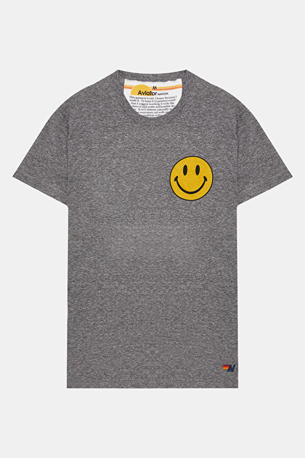 Gri Bisiklet Yaka Baskılı T-Shirt