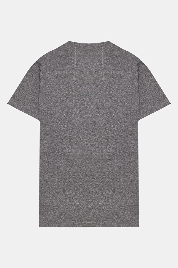 Gri Bisiklet Yaka Baskılı T-Shirt 2