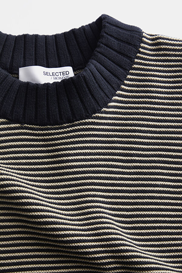 Navy Blue Striped Patterned Bicycle Collar Jersey 3