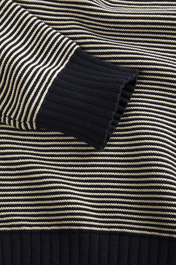 Navy Blue Striped Patterned Bicycle Collar Jersey 4