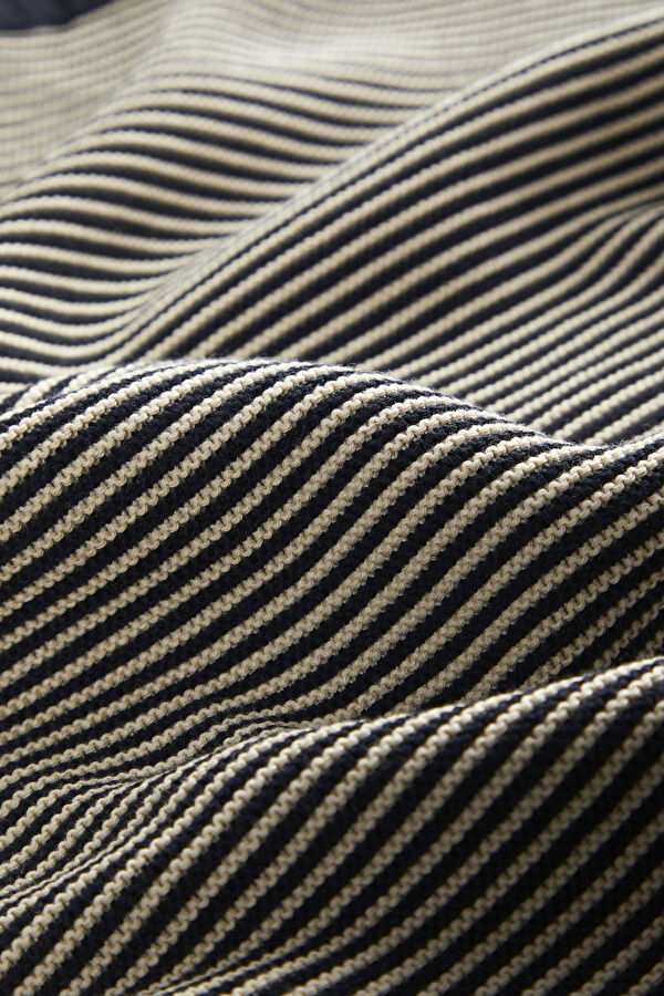Navy Blue Striped Patterned Bicycle Collar Jersey 5