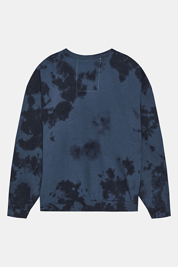 Oversize Navy Blue Design Filled Bicycle Collar Sweatshirt 2