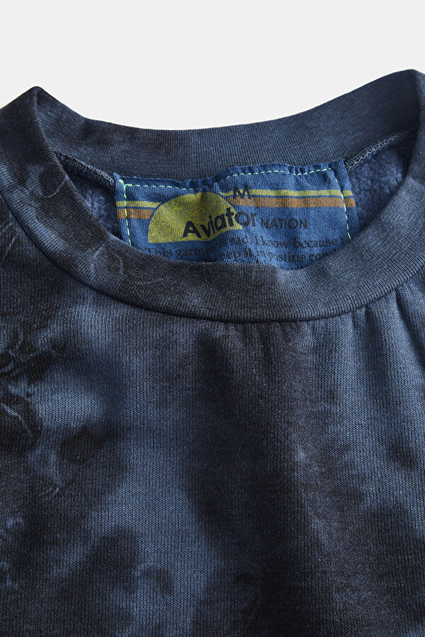 Oversize Navy Blue Design Filled Bicycle Collar Sweatshirt 3