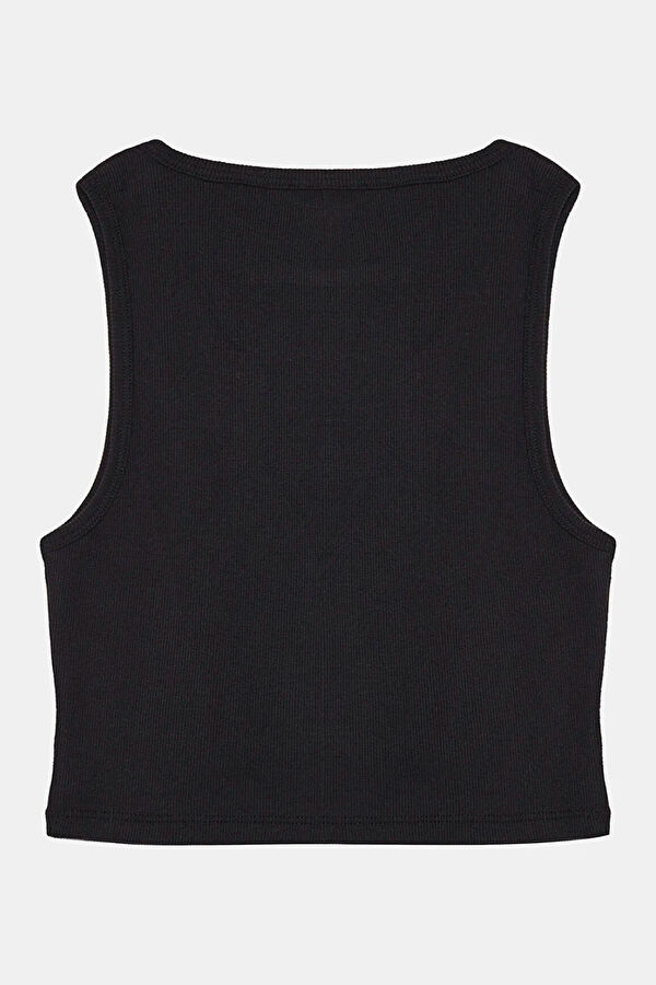 Siyah Bisiklet Yaka Desenli Kadın T-Shirt 2