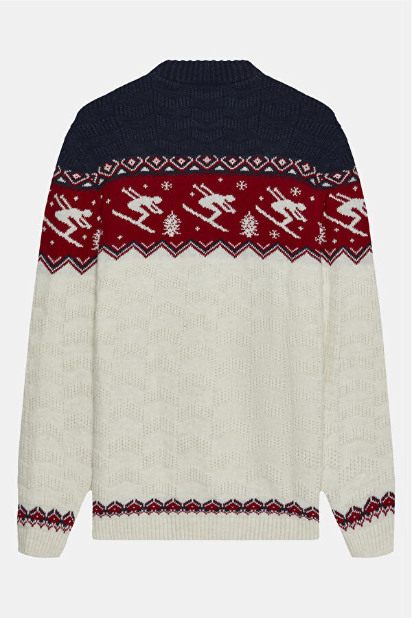 Navy Blue Knitting Design Upright Collar Jersey 2