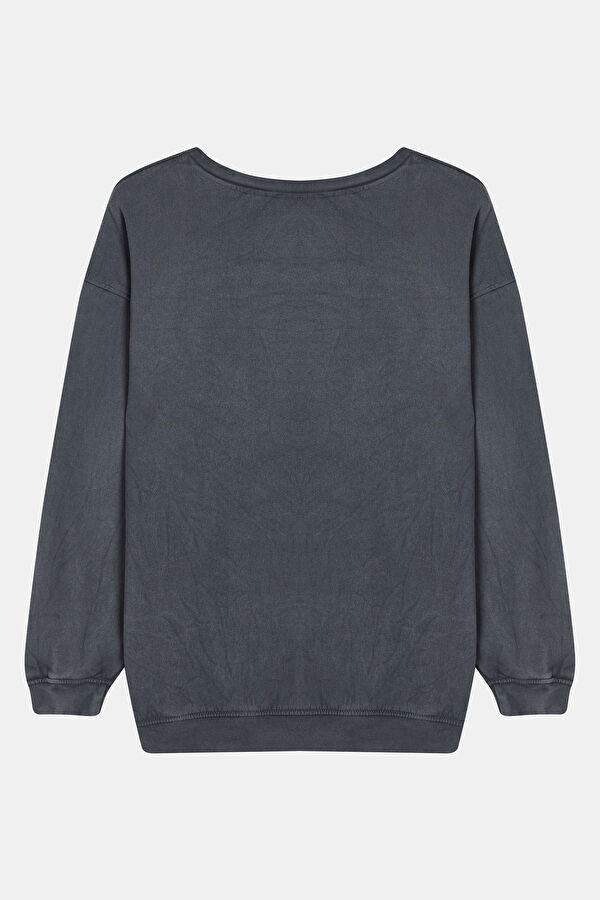 Gri Relax Kalıp Bisiklet Yaka Sweatshirt 5