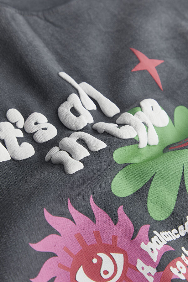 Gri Relax Kalıp Bisiklet Yaka Sweatshirt 7