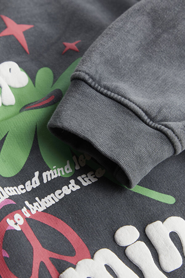Gri Relax Kalıp Bisiklet Yaka Sweatshirt 8