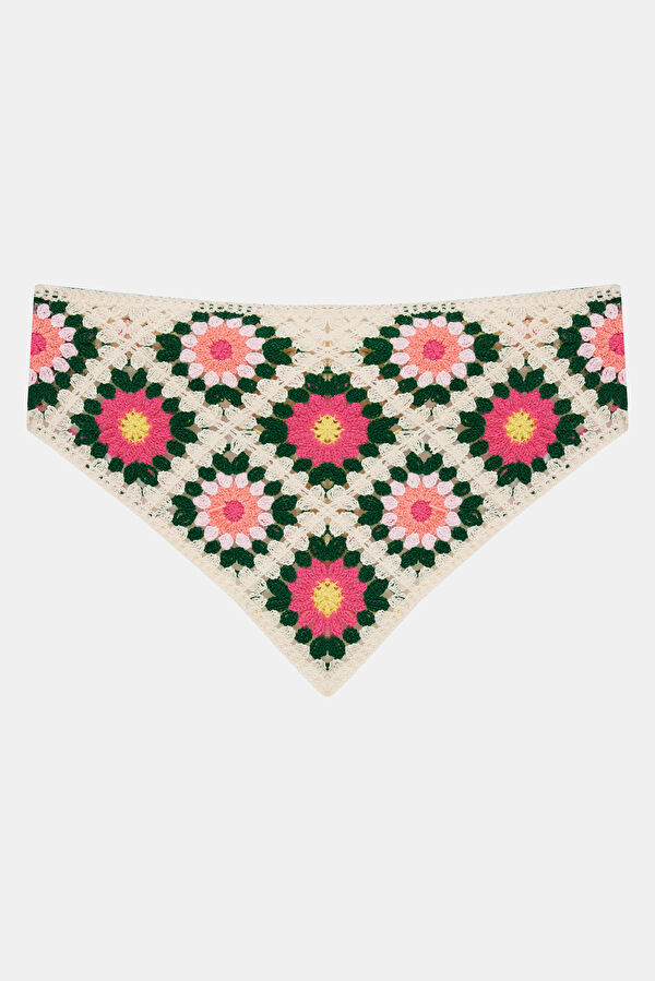 Pembe Çiçek Desenli Viskon Bandana