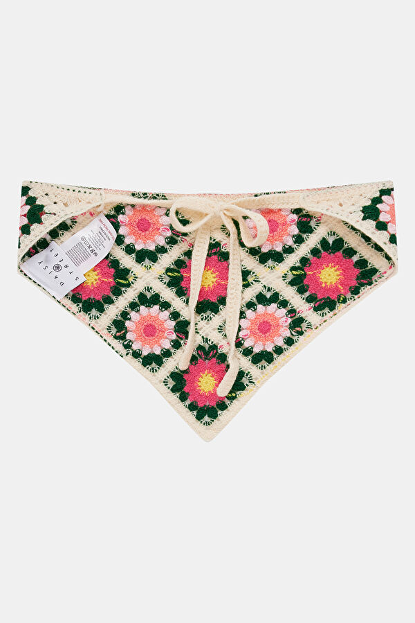 Pembe Çiçek Desenli Viskon Bandana 2