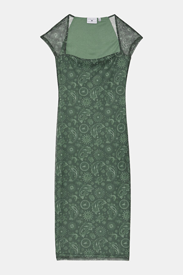 Green Patterned Midi Women's Dress