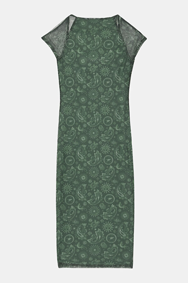 Green Patterned Midi Women's Dress 2