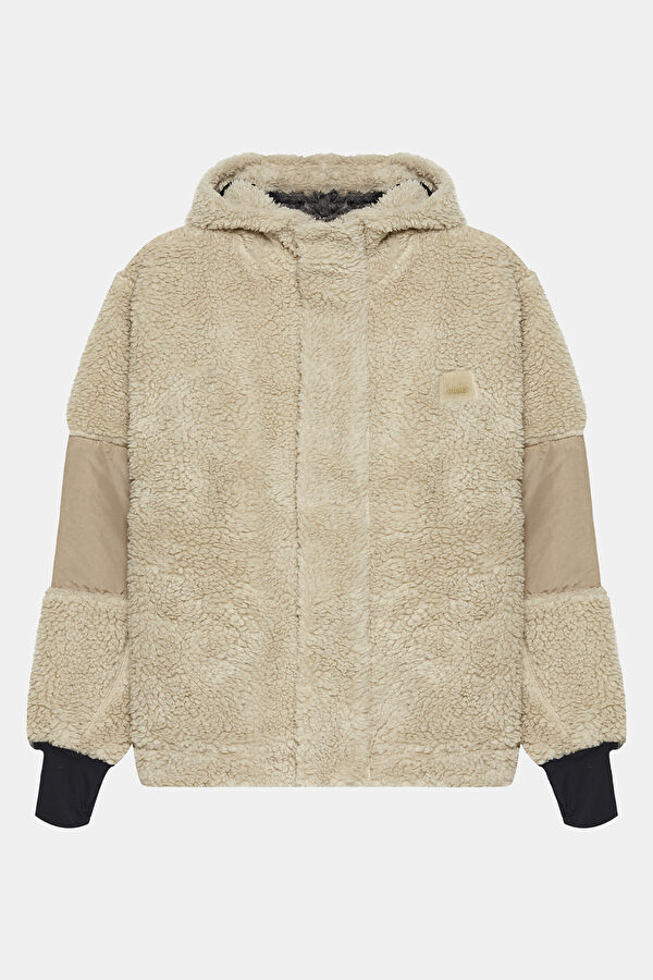 Beige Design Filled Hoodie Coat
