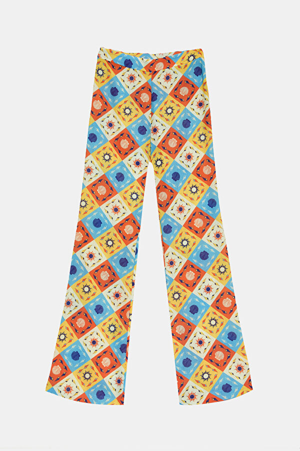 Slim Fit, Multicolored Wide Leg Women's Trousers