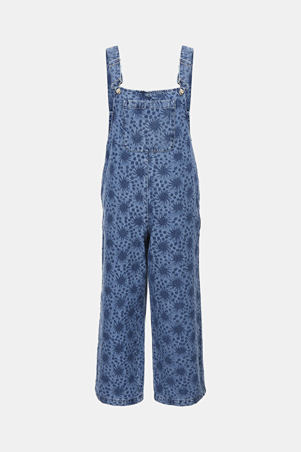 Blue Patterned Denim Women's Jumpsuit