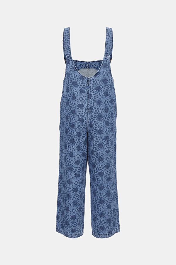 Blue Patterned Denim Women's Jumpsuit 2