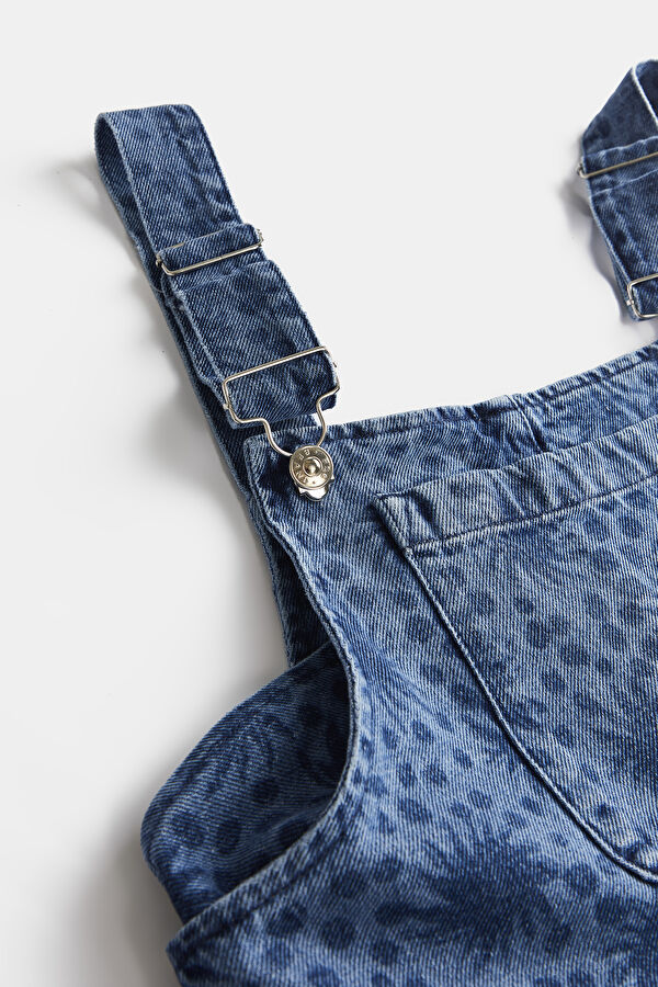 Blue Patterned Denim Women's Jumpsuit 3