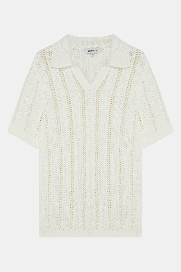 Off-white polo collar knitted pattern men's T-shirt