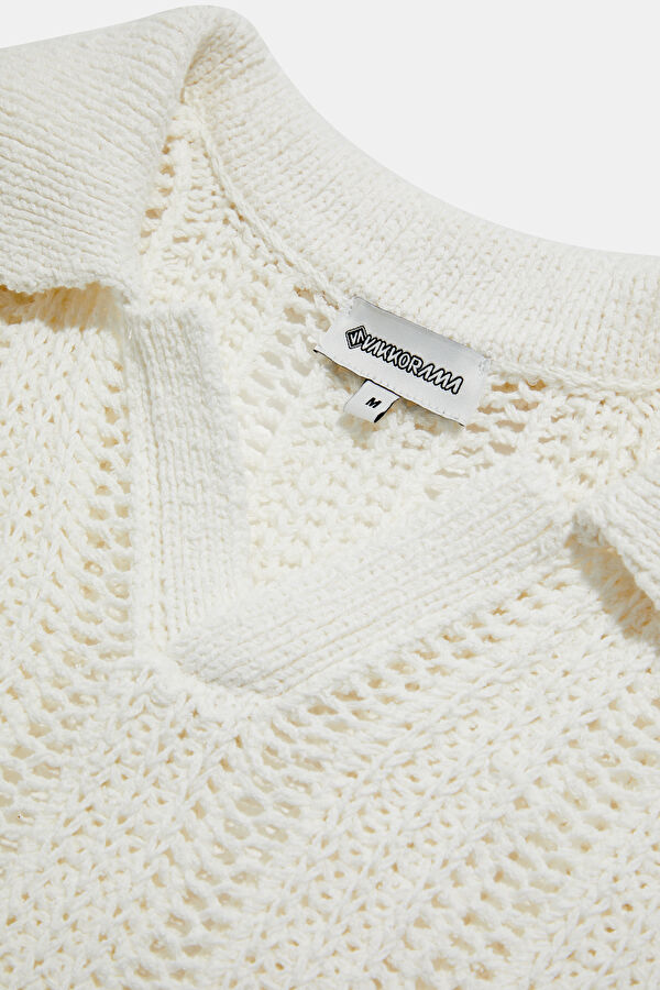 Off-white polo collar knitted pattern men's T-shirt 3