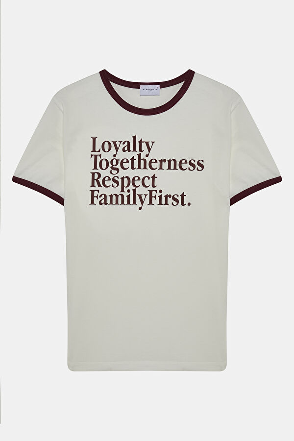 Beyaz Bisiklet Yaka Baskılı T-Shirt 4