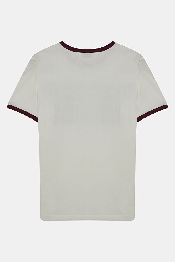Beyaz Bisiklet Yaka Baskılı T-Shirt 5