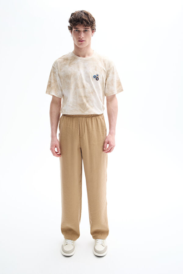 Beige Wide Leg Men's Trousers